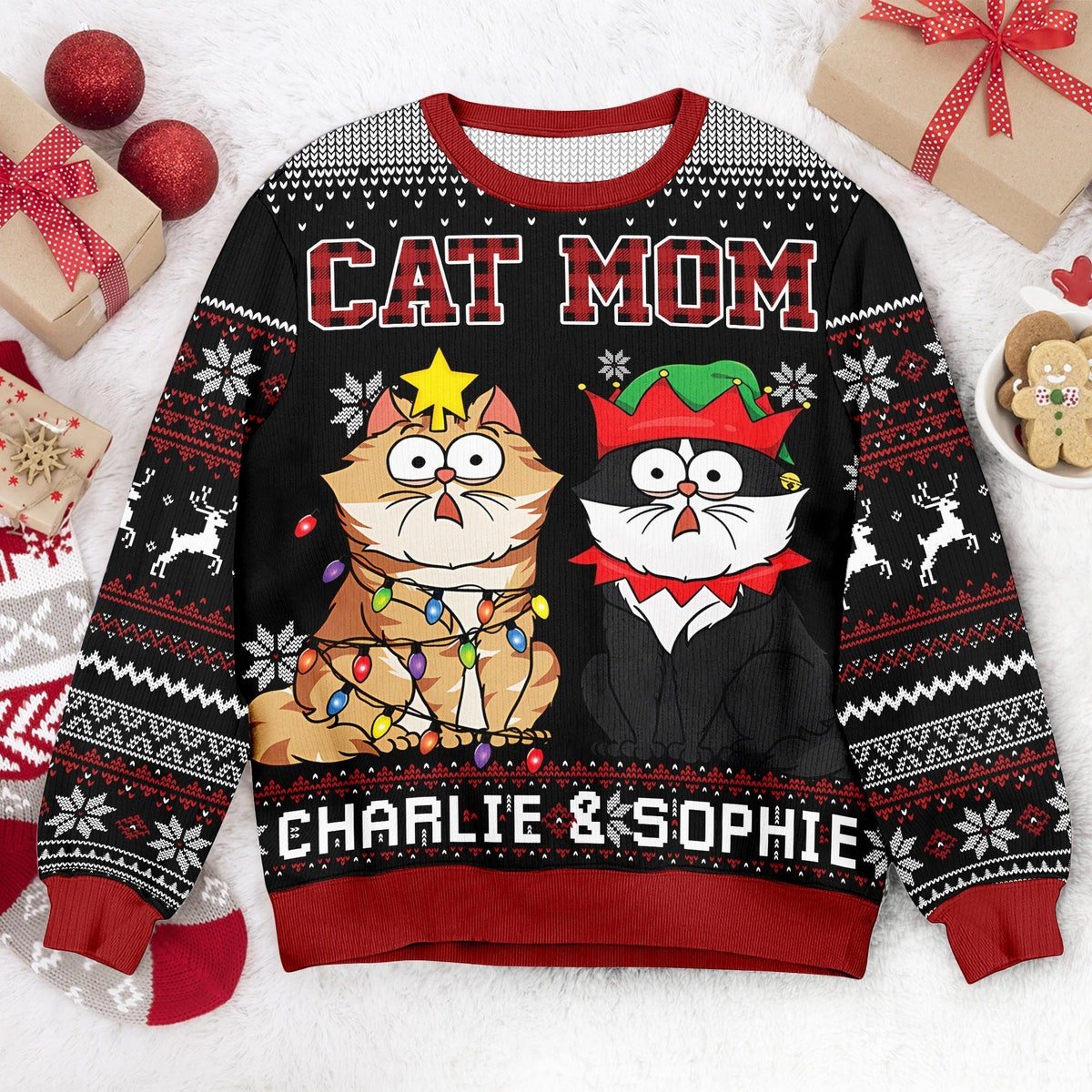 Custom Cat Meowy Catmas Ugly Christmas Sweater Custom Cat Dad Cat Mom Sweater 2