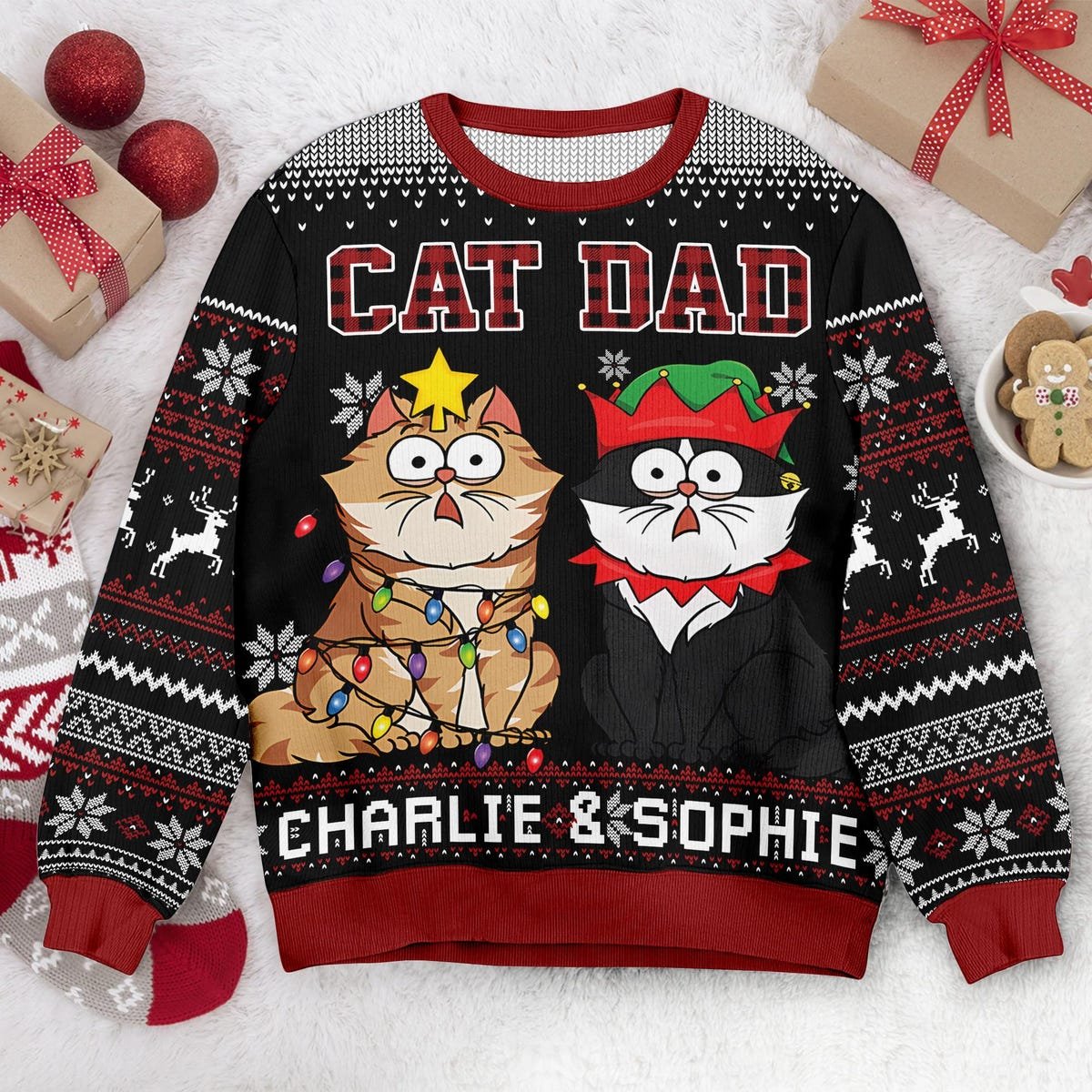 Custom Cat Meowy Catmas Ugly Christmas Sweater Custom Cat Dad Cat Mom Sweater 3