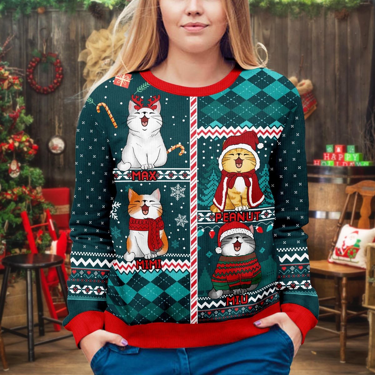 Custom Cat Meowy Catmas Ugly Christmas Sweater Funny Christmas Cat Ugly Sweater 1