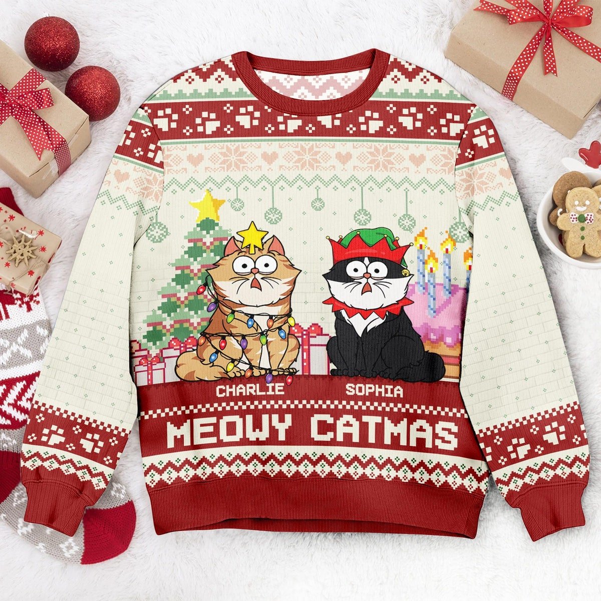 Custom Meowy Catmas Ugly Christmas Sweater Cat Funny Sweater.jpg