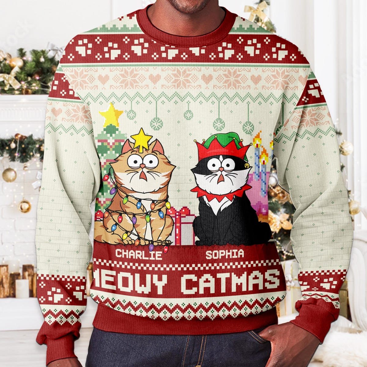 Custom Meowy Catmas Ugly Christmas Sweater Cat Funny Sweater.jpg