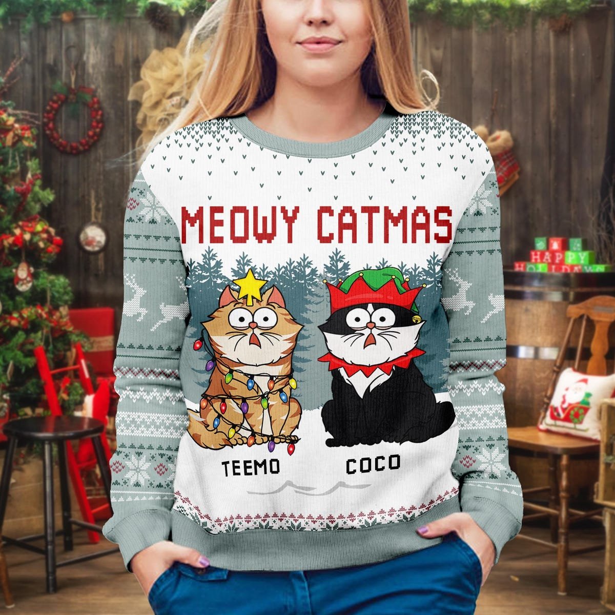 Custom Meowy Catmas Ugly Christmas Sweater Cat Lover Holiday Sweater.jpg