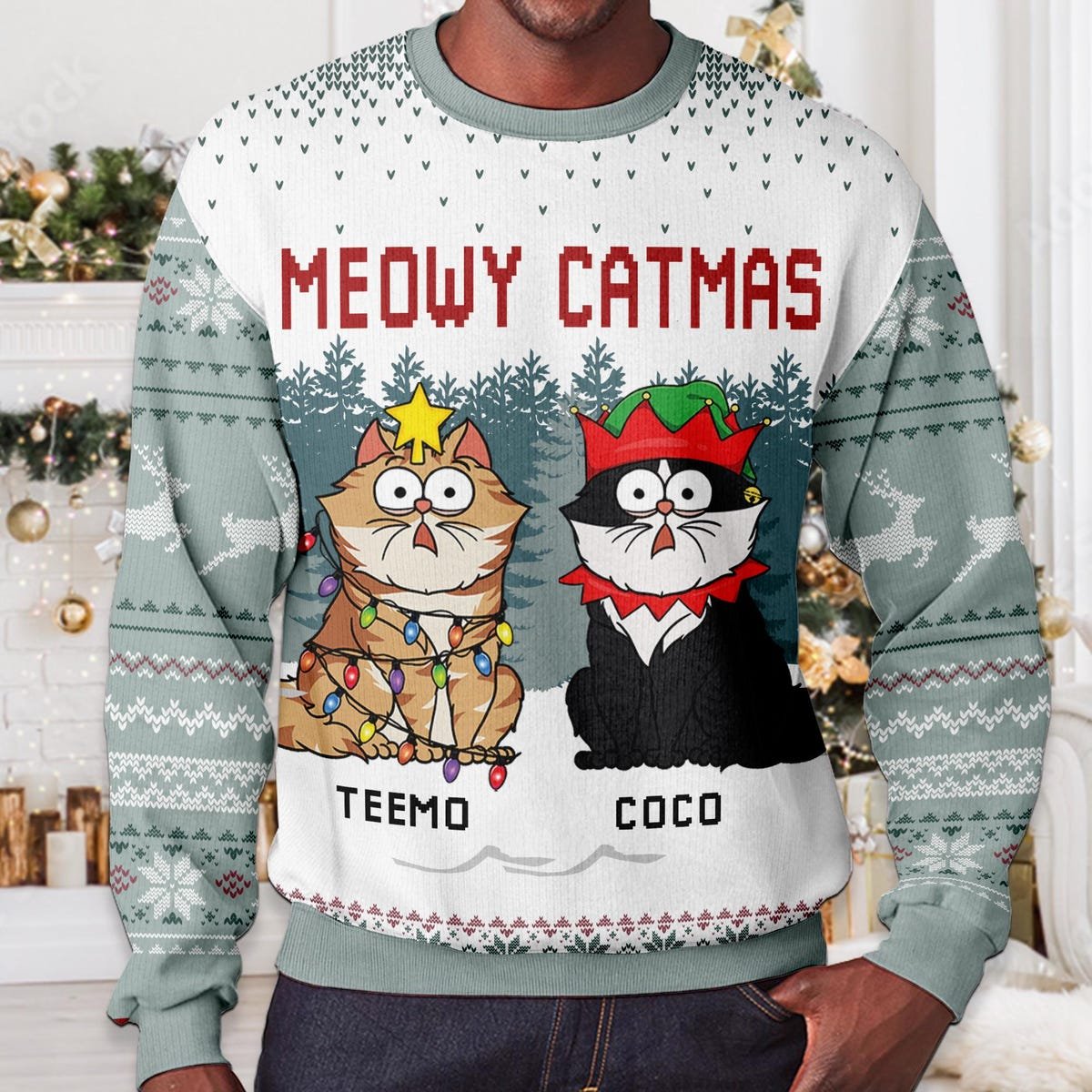 Custom Meowy Catmas Ugly Christmas Sweater Cat Lover Holiday Sweater.jpg