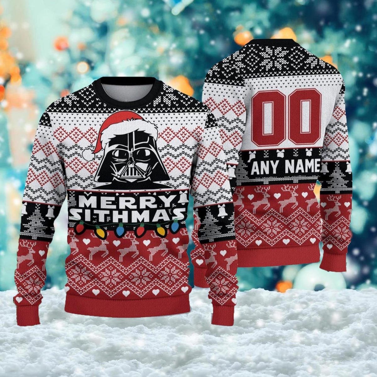 Custom Name And Number Darth Vader Merry Sithmas Ugly Christmas Sweater Star Wars Xmas Sweater 1