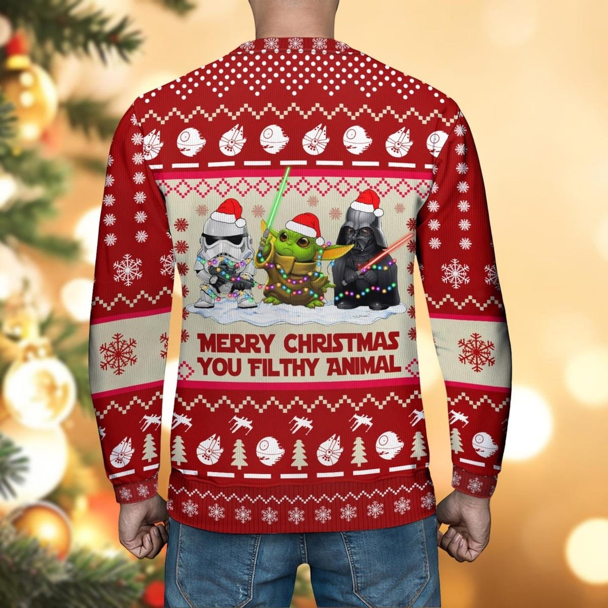 Darth Vader Stormtrooper Baby Yoda Ugly Christmas Sweater Disney Star Wars Family Merry Christmas You Filthy Animal Sweater 5