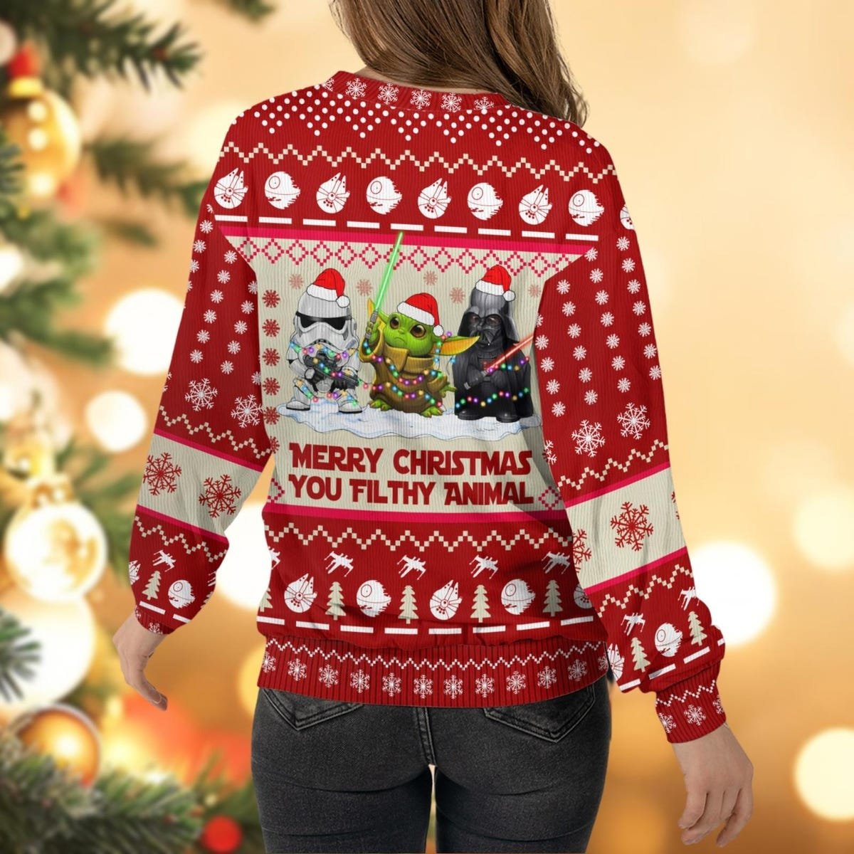 Darth Vader Stormtrooper Baby Yoda Ugly Christmas Sweater Disney Star Wars Family Merry Christmas You Filthy Animal Sweater 6