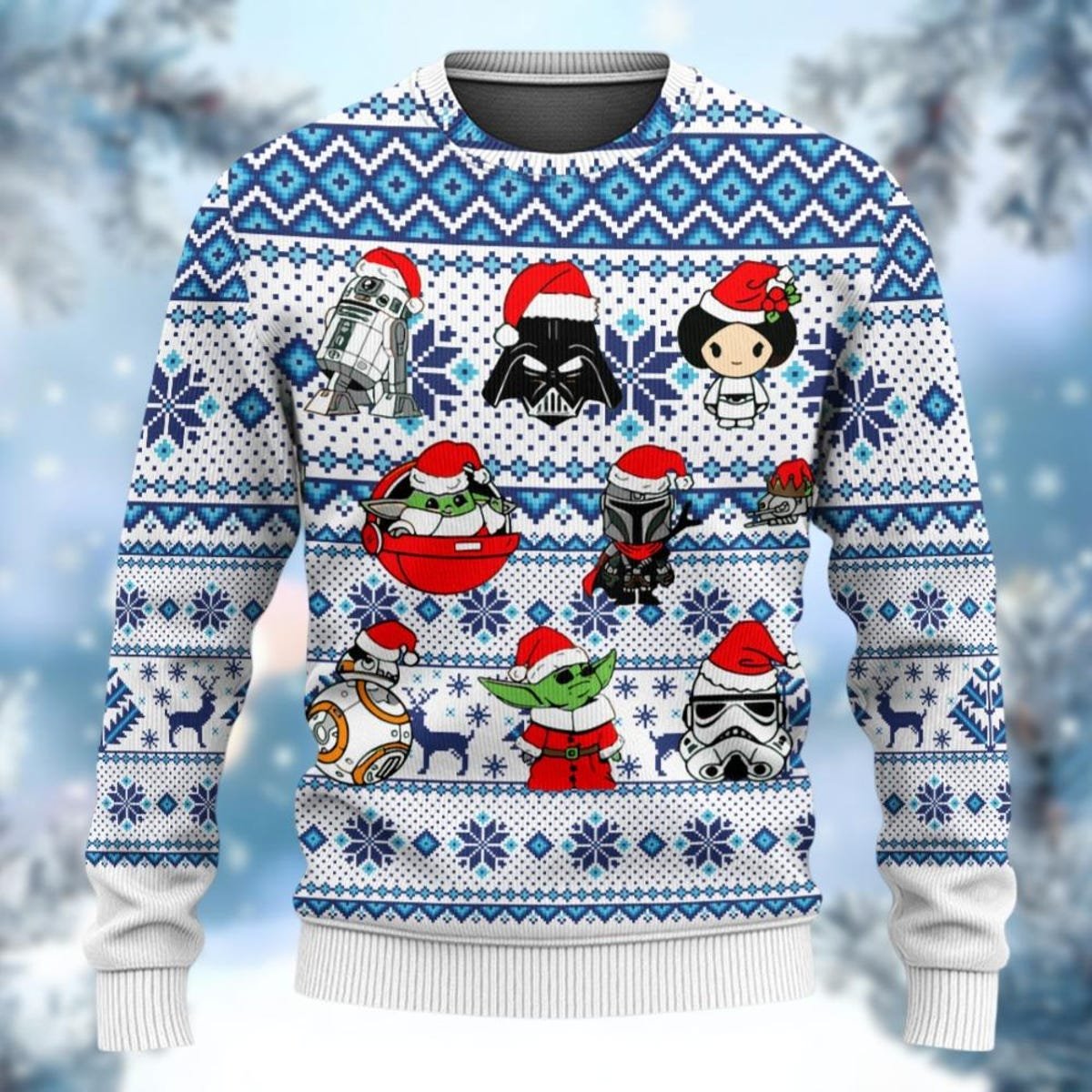 Star Wars Characters Ugly Christmas Sweater Cute Yoda Xmas Party Holiday Sweater 1