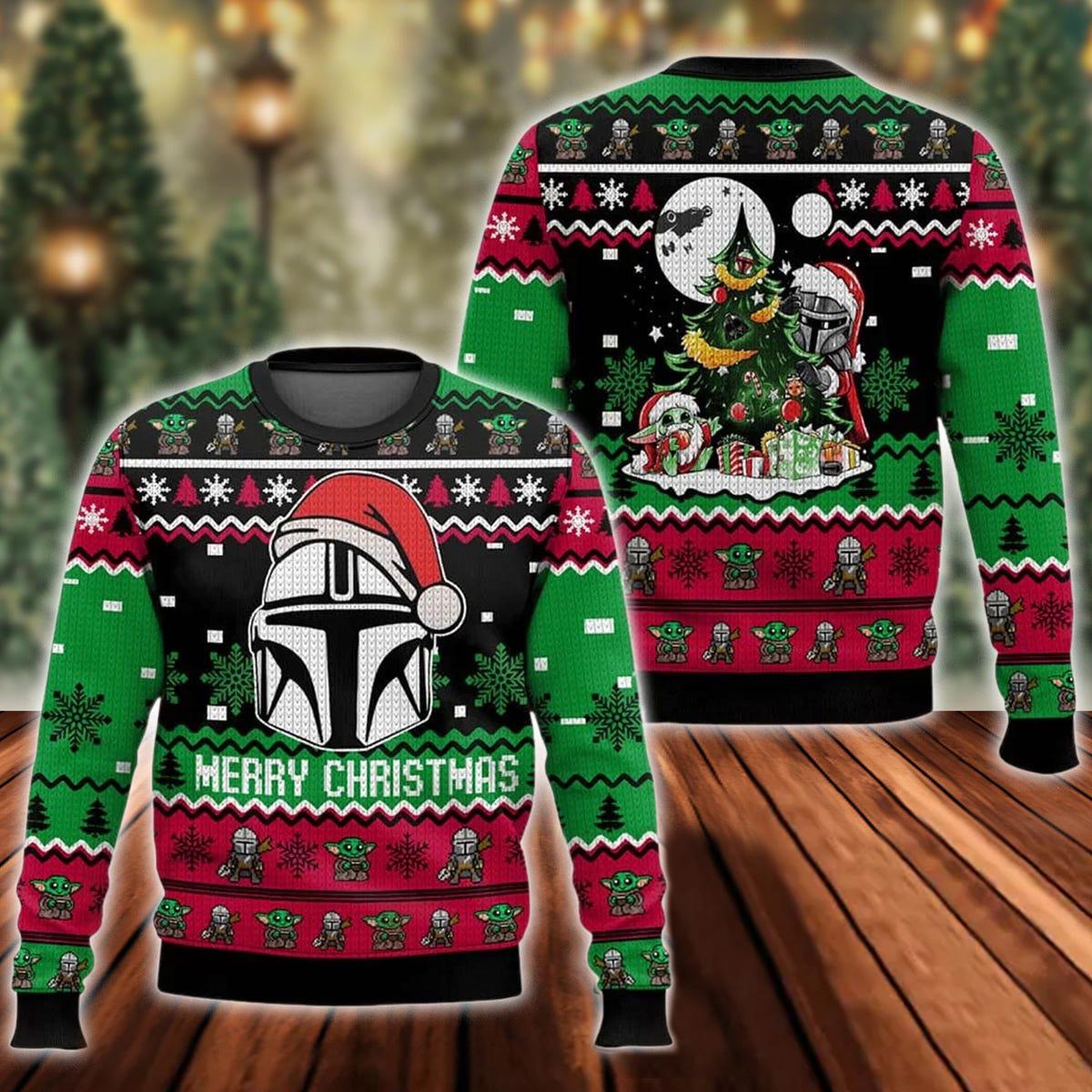 Star Wars Mandalorian Ugly Christmas Sweater Boba Fett And Baby Yoda Christmas Sweater 2