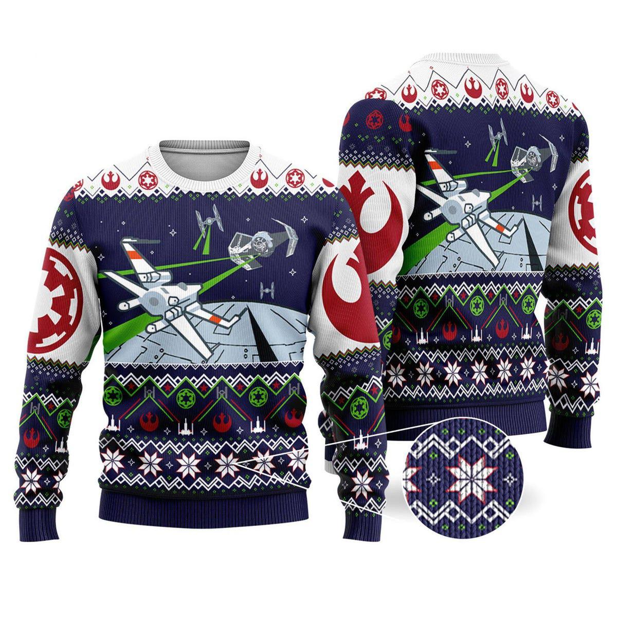 Starwars X wing Tie Fighter Ugly Christmas Sweater Obiwan Kenobi Christmas Sweater 1