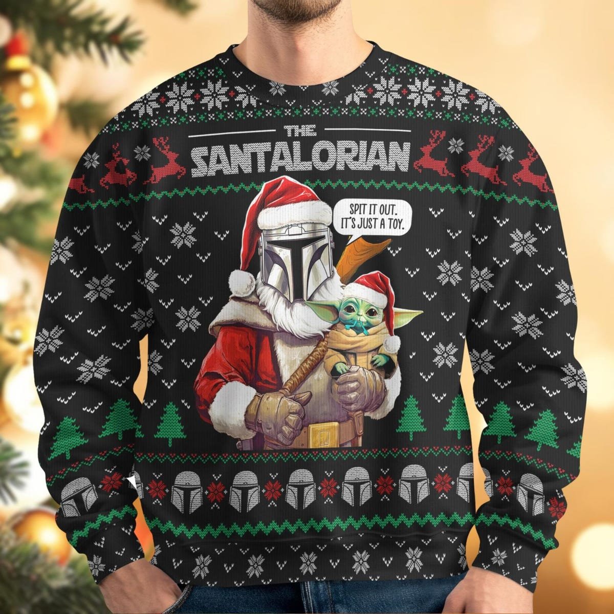 The Santalorian Ugly Christmas Sweater Darth Vader And Baby Yoda Xmas Sweater 1