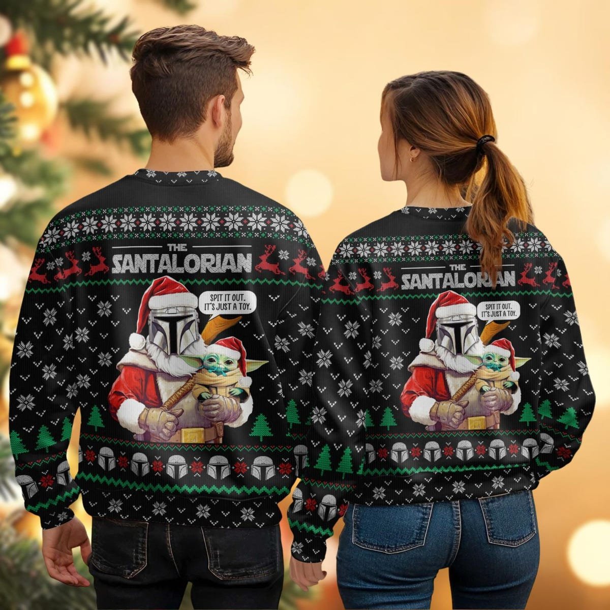 The Santalorian Ugly Christmas Sweater Darth Vader And Baby Yoda Xmas Sweater 2