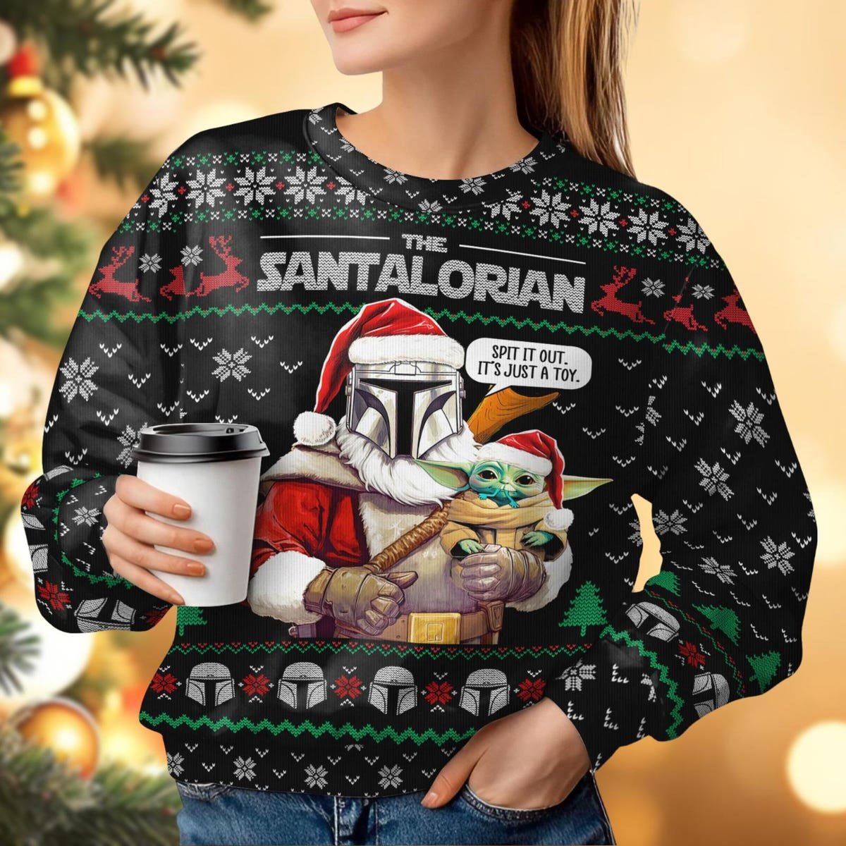 The Santalorian Ugly Christmas Sweater Darth Vader And Baby Yoda Xmas Sweater 3