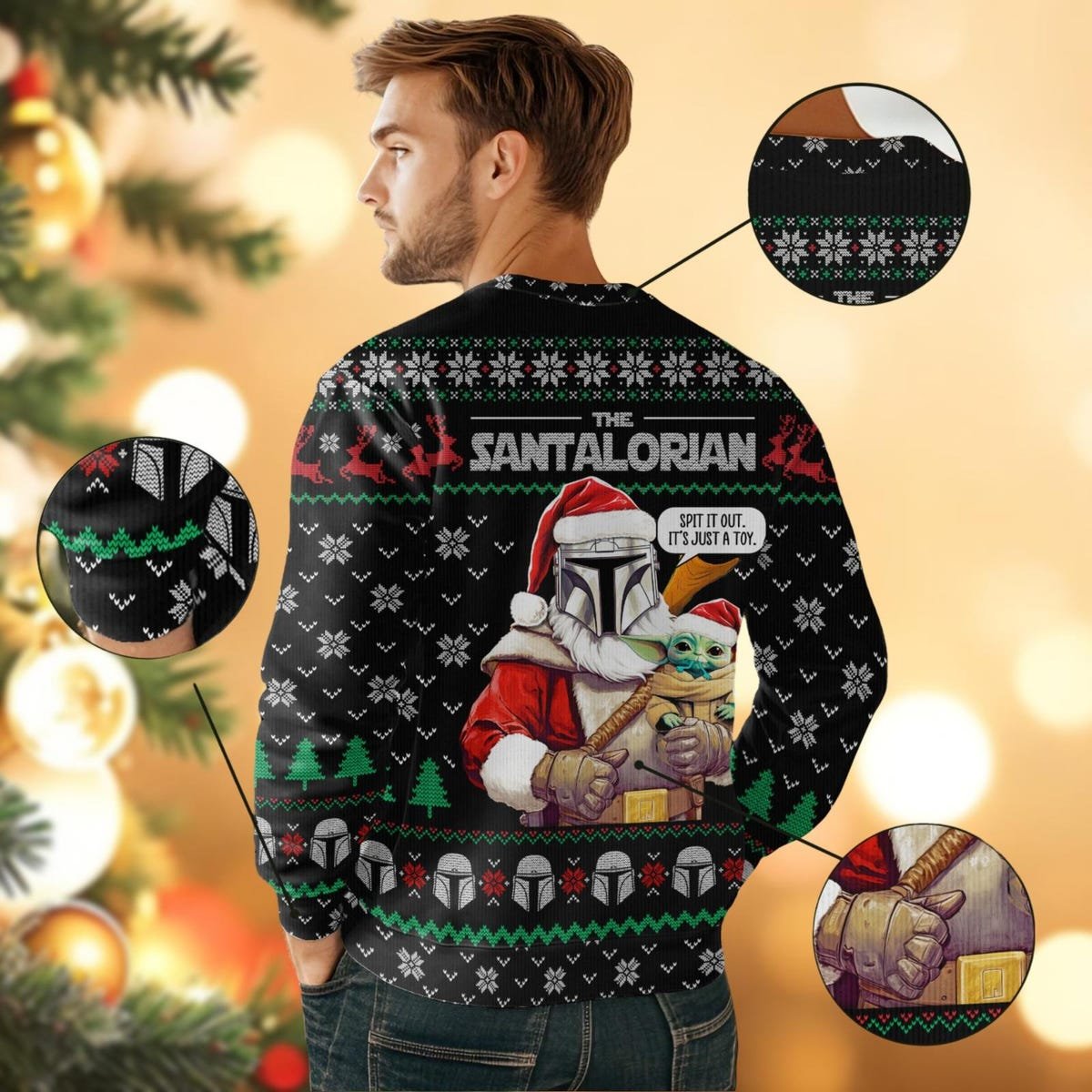 The Santalorian Ugly Christmas Sweater Darth Vader And Baby Yoda Xmas Sweater 4