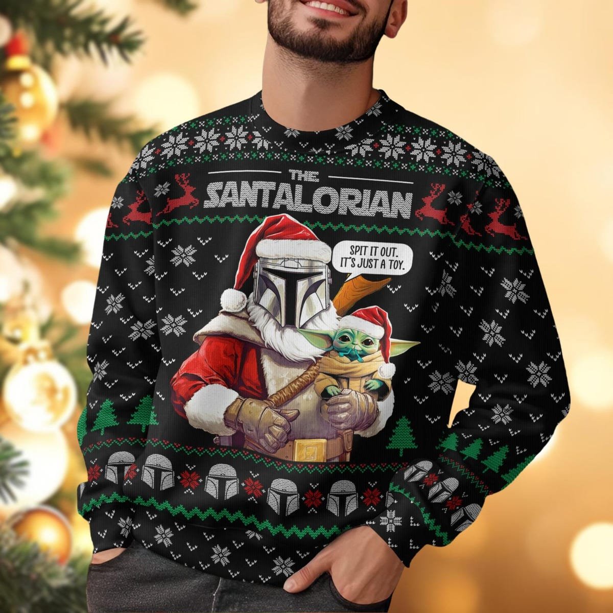 The Santalorian Ugly Christmas Sweater Darth Vader And Baby Yoda Xmas Sweater 5