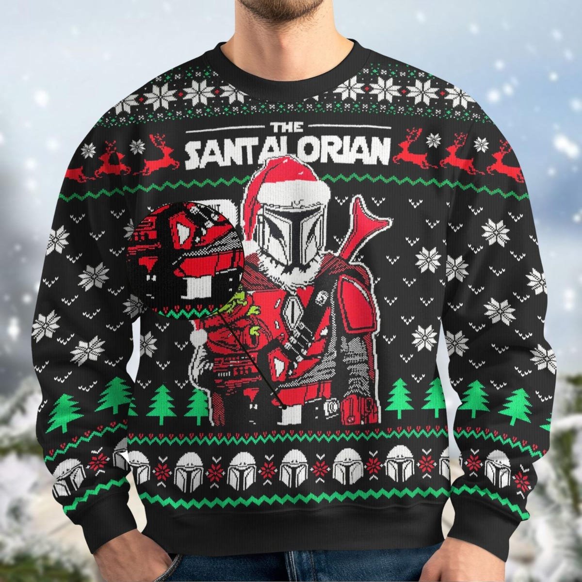 The Santalorian Ugly Christmas Sweater Mandalorian And Baby Yoda Xmas Sweater 2