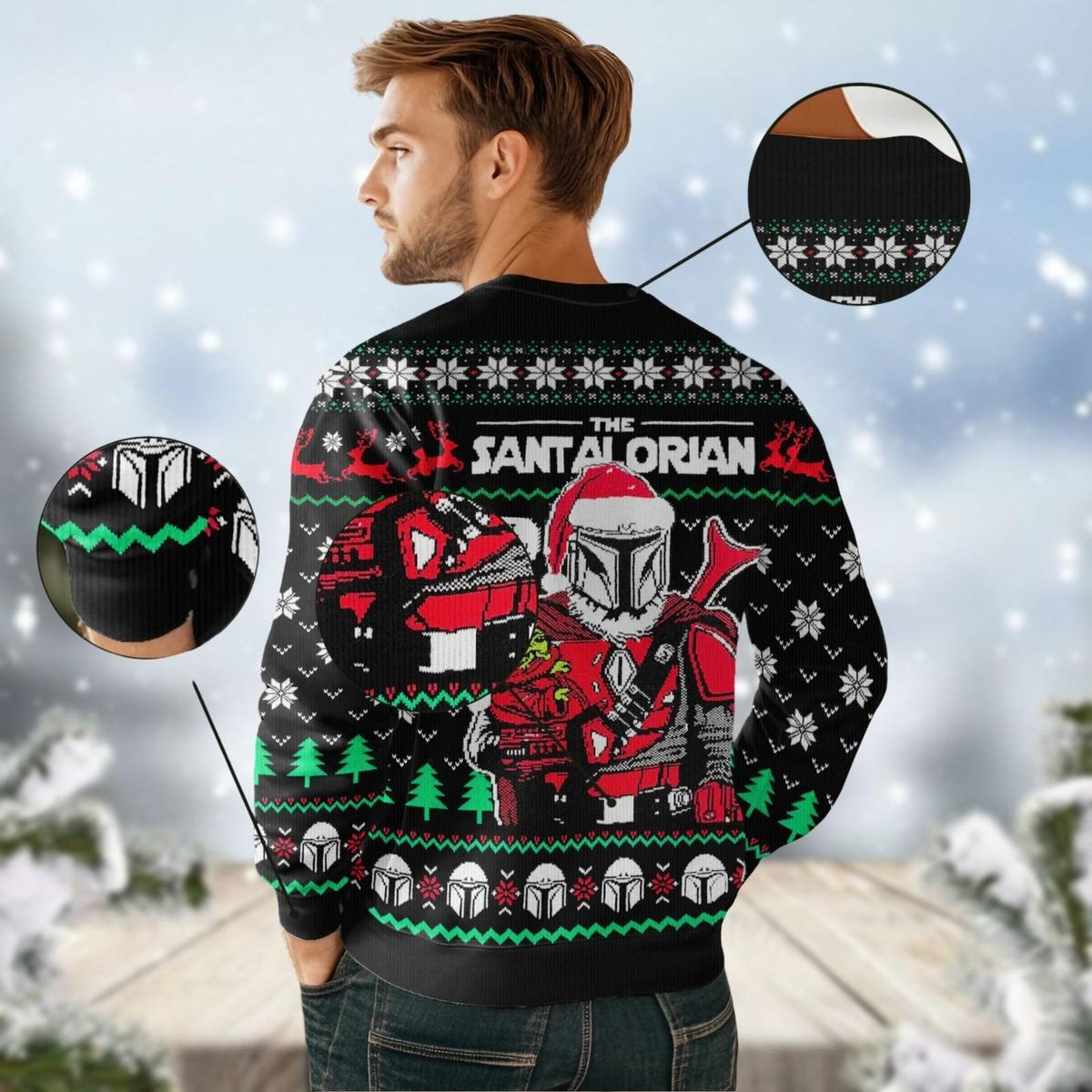 The Santalorian Ugly Christmas Sweater Mandalorian And Baby Yoda Xmas Sweater 3