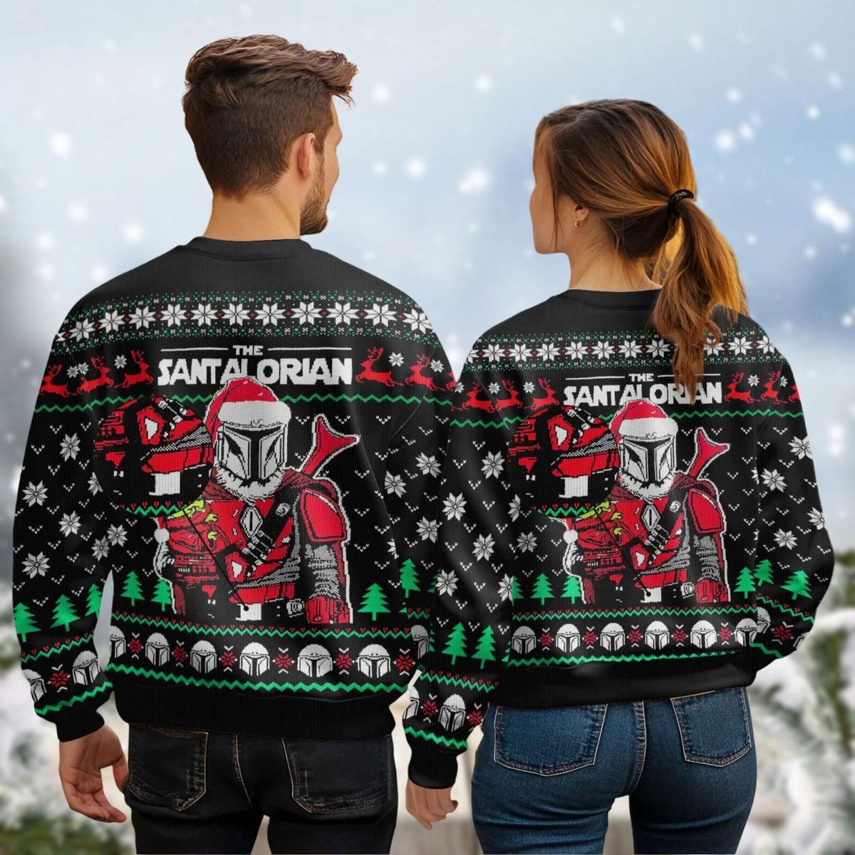 The Santalorian Ugly Christmas Sweater Mandalorian And Baby Yoda Xmas Sweater 5