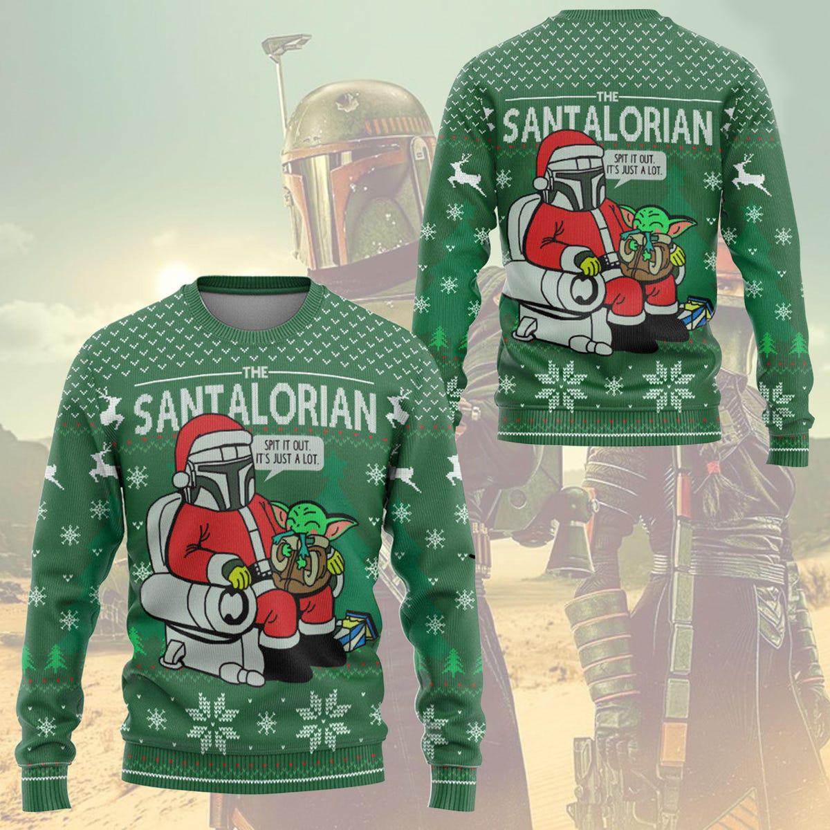 The Santalorian Ugly Christmas Sweater Mandalorian Yoda Skywalker Sweater 1.jpg