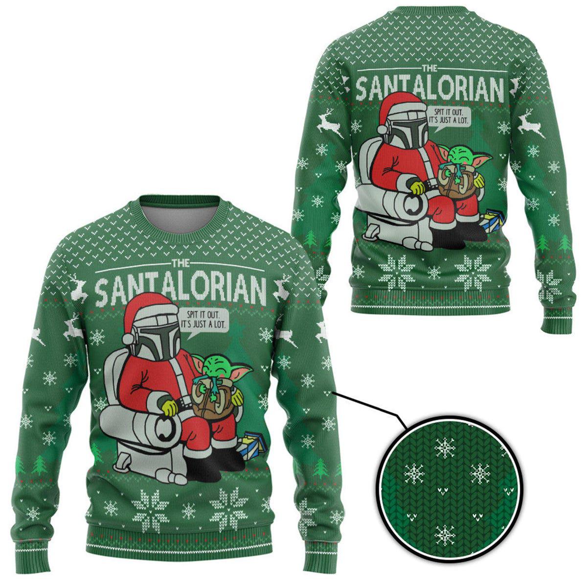 The Santalorian Ugly Christmas Sweater Mandalorian Yoda Skywalker Sweater 2.jpg