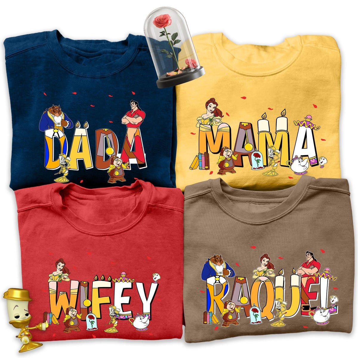Custom Beauty and the Beast Family Shirts Disney Mom Dad Belle Lumiere Tee