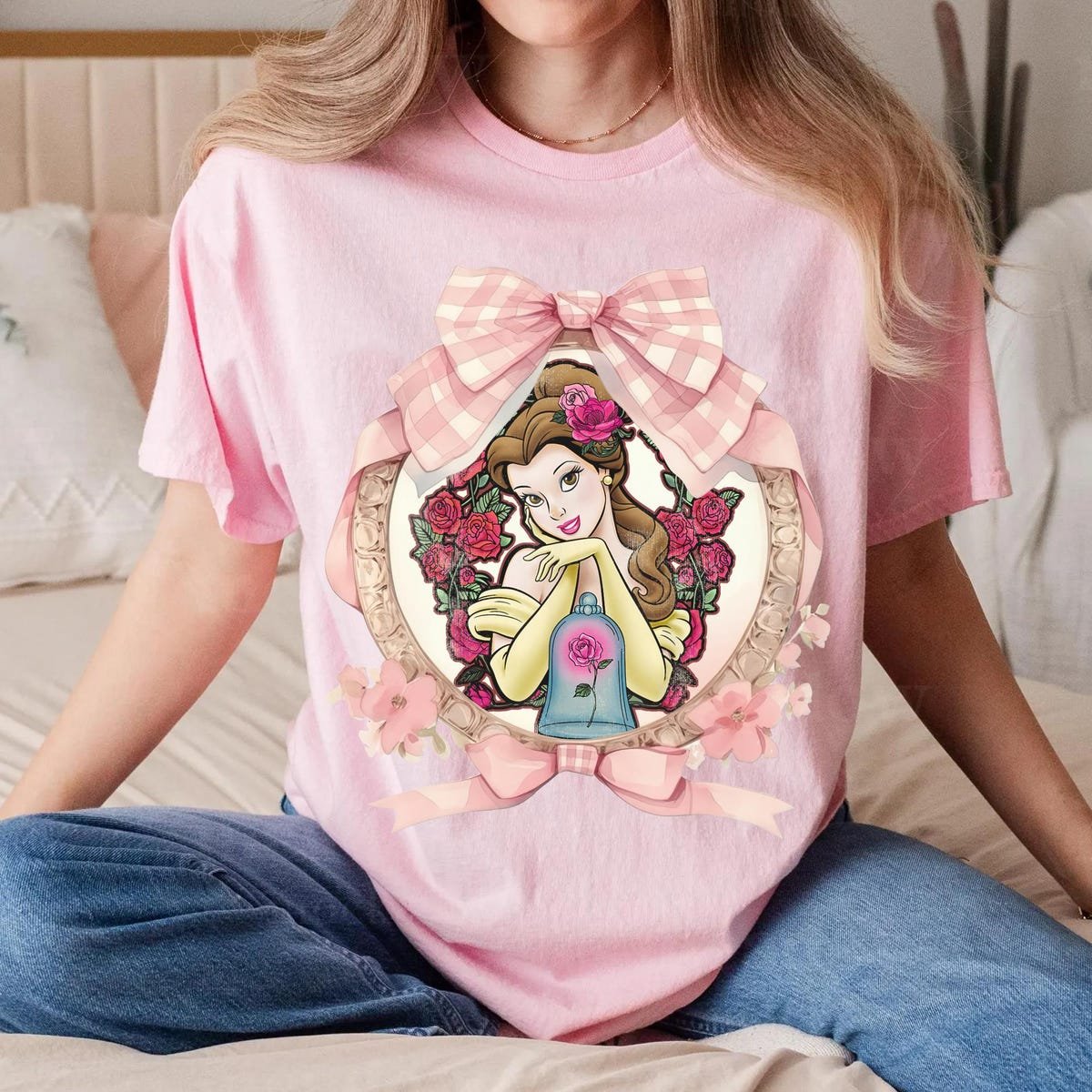 Disney Beauty Beast Belle Shirt Roses Watercolor Birthday Tee 2025