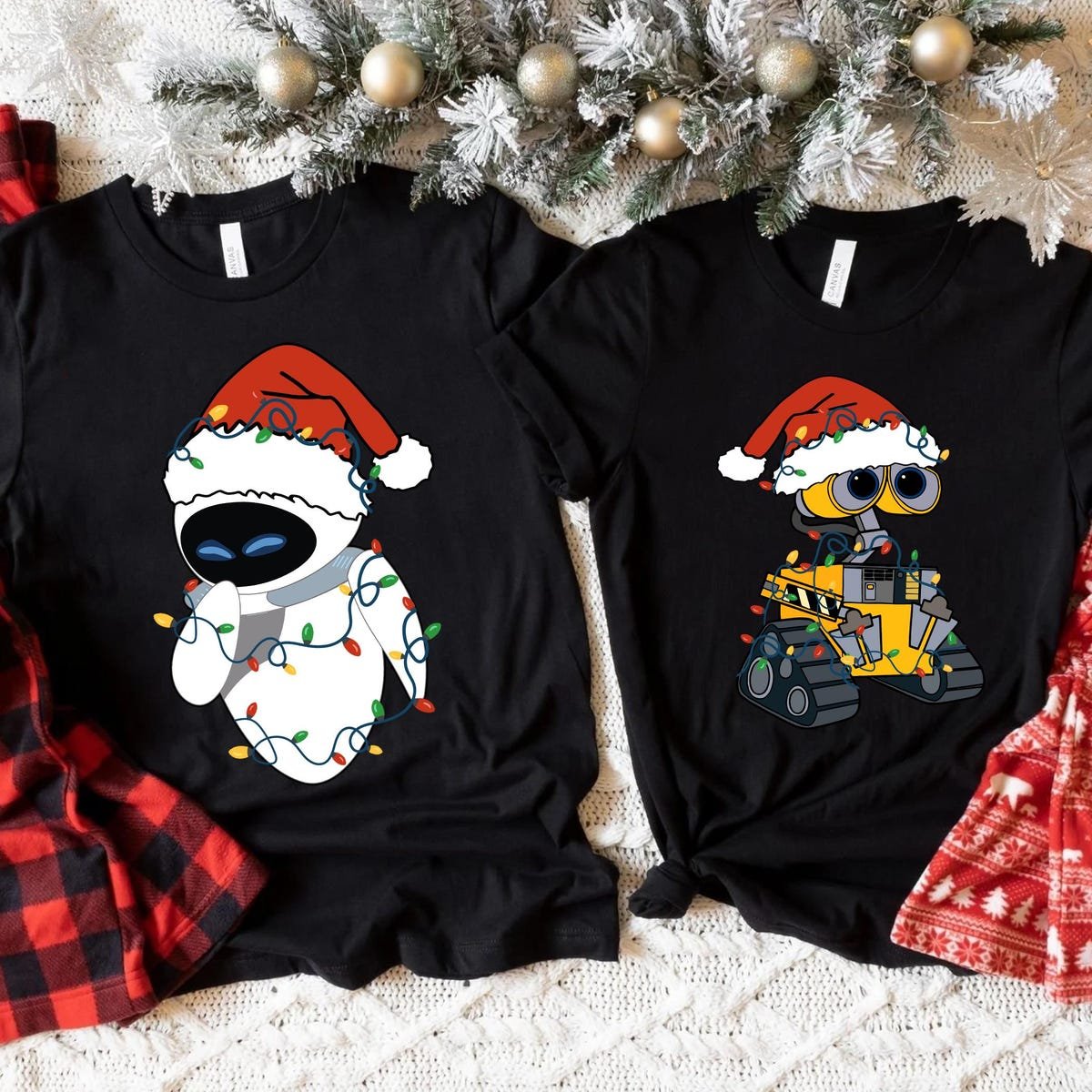 Disney Couple Wall-E Eve Christmas Lights Shirt Matching Tee