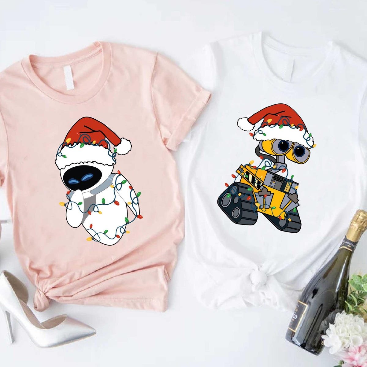 Disney Couple Wall-E Eve Christmas Lights Shirt Matching Tee