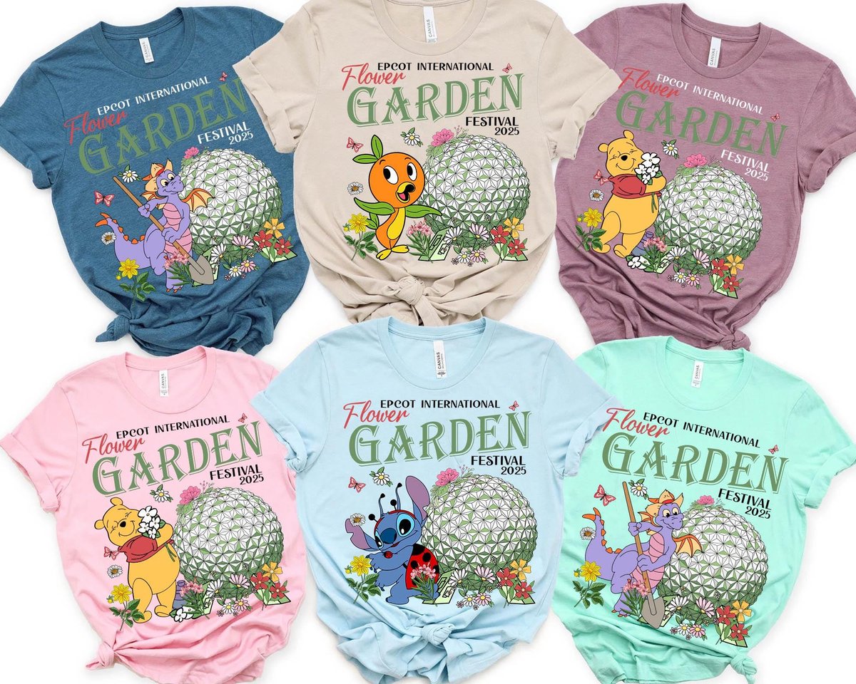 Disney Epcot Flower Garden Festival Shirt Orange Bird Stitch Pooh Tee