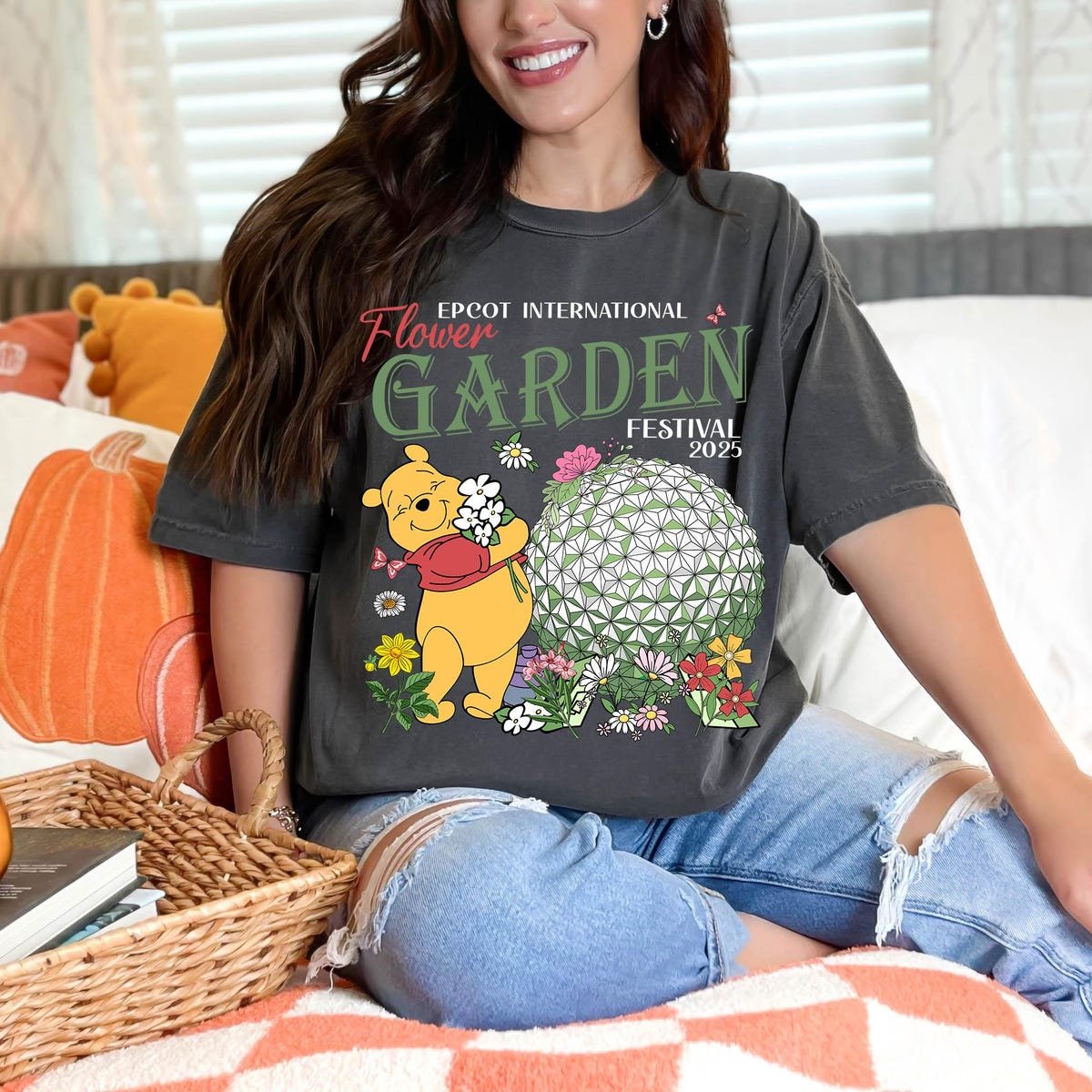 Disney Epcot Flower Garden Festival Shirt Orange Bird Stitch Pooh Tee