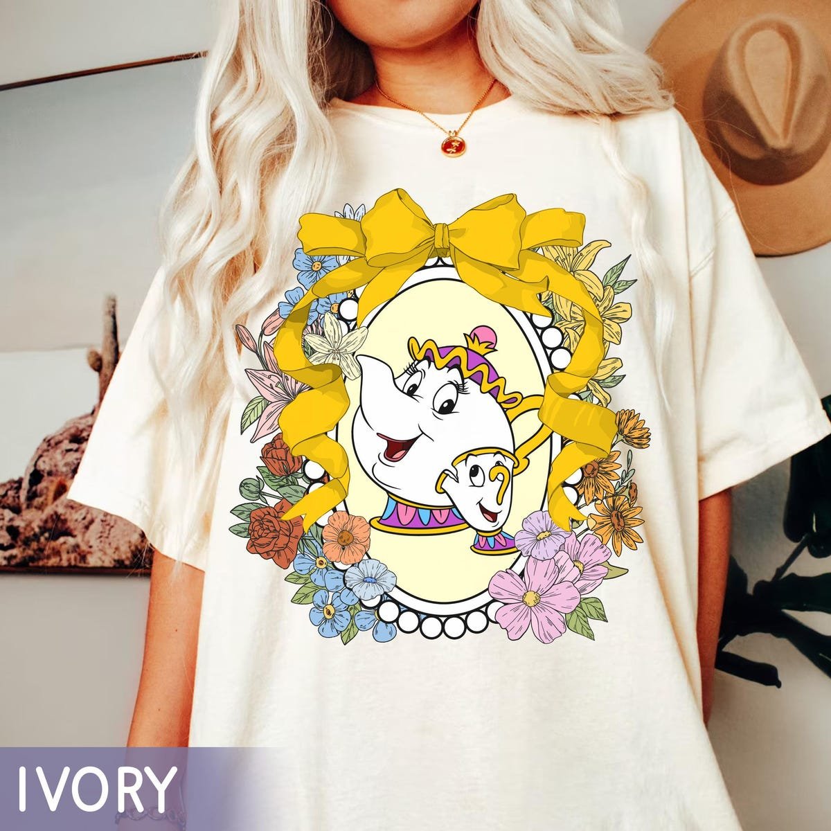 Disney Mrs Potts Chip Floral Shirt Beauty Beast Mother's Day Gift Tee