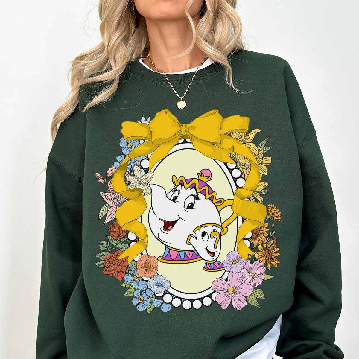 Disney Mrs Potts Chip Floral Shirt Beauty Beast Mother's Day Gift Tee