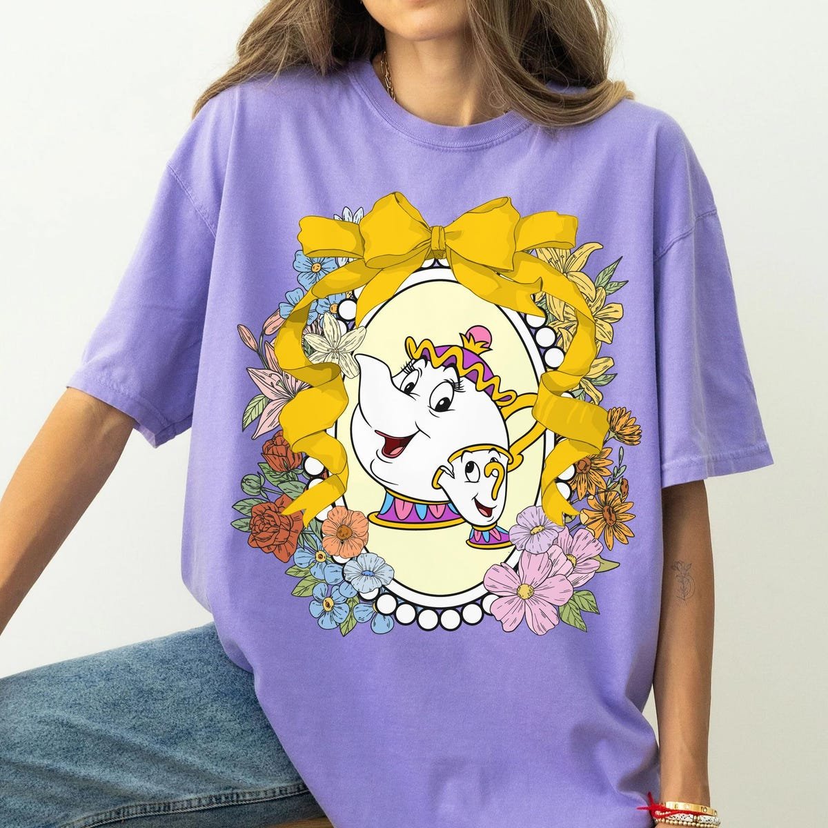 Disney Mrs Potts Chip Floral Shirt Beauty Beast Mother's Day Gift Tee