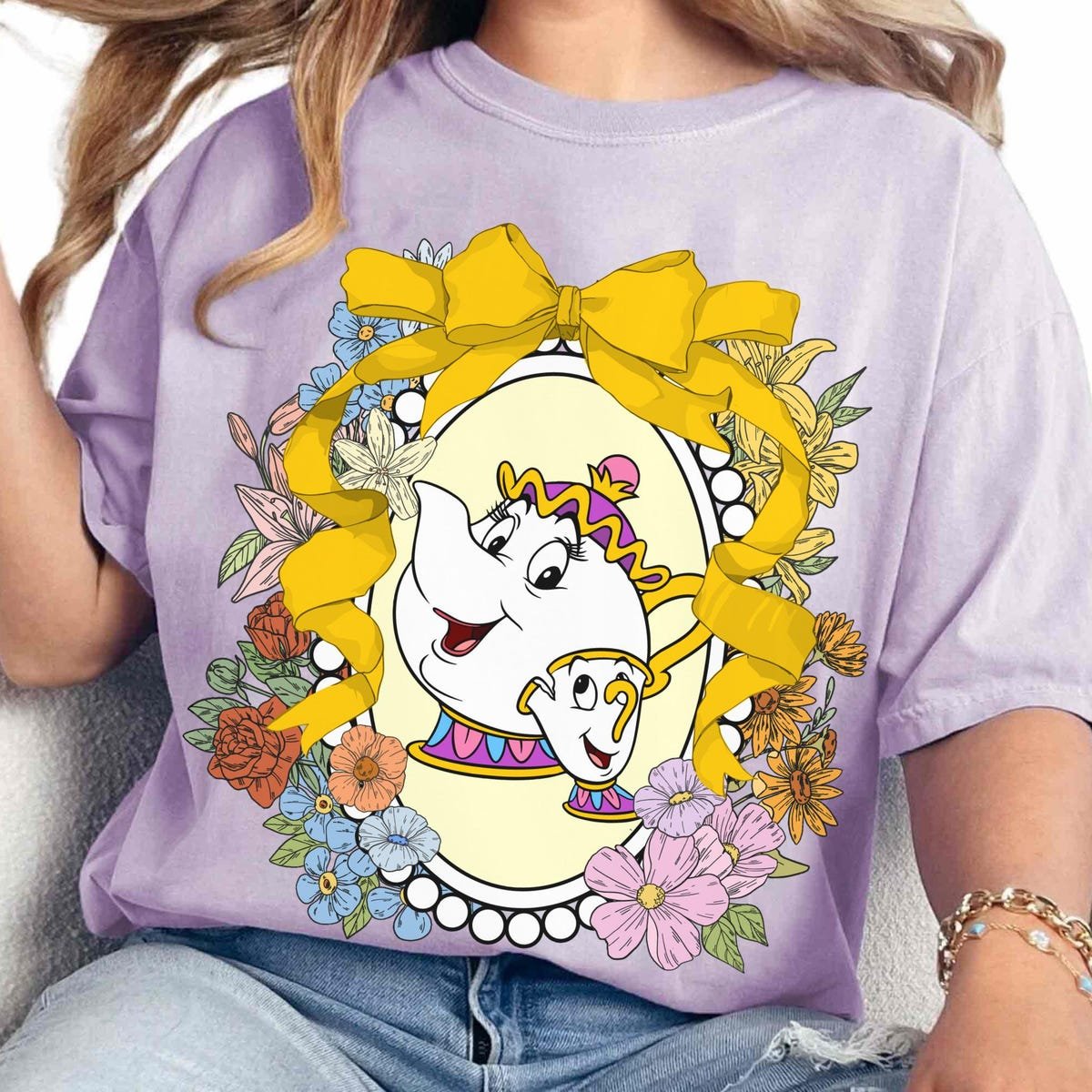 Disney Mrs Potts Chip Floral Shirt Beauty Beast Mother's Day Gift Tee