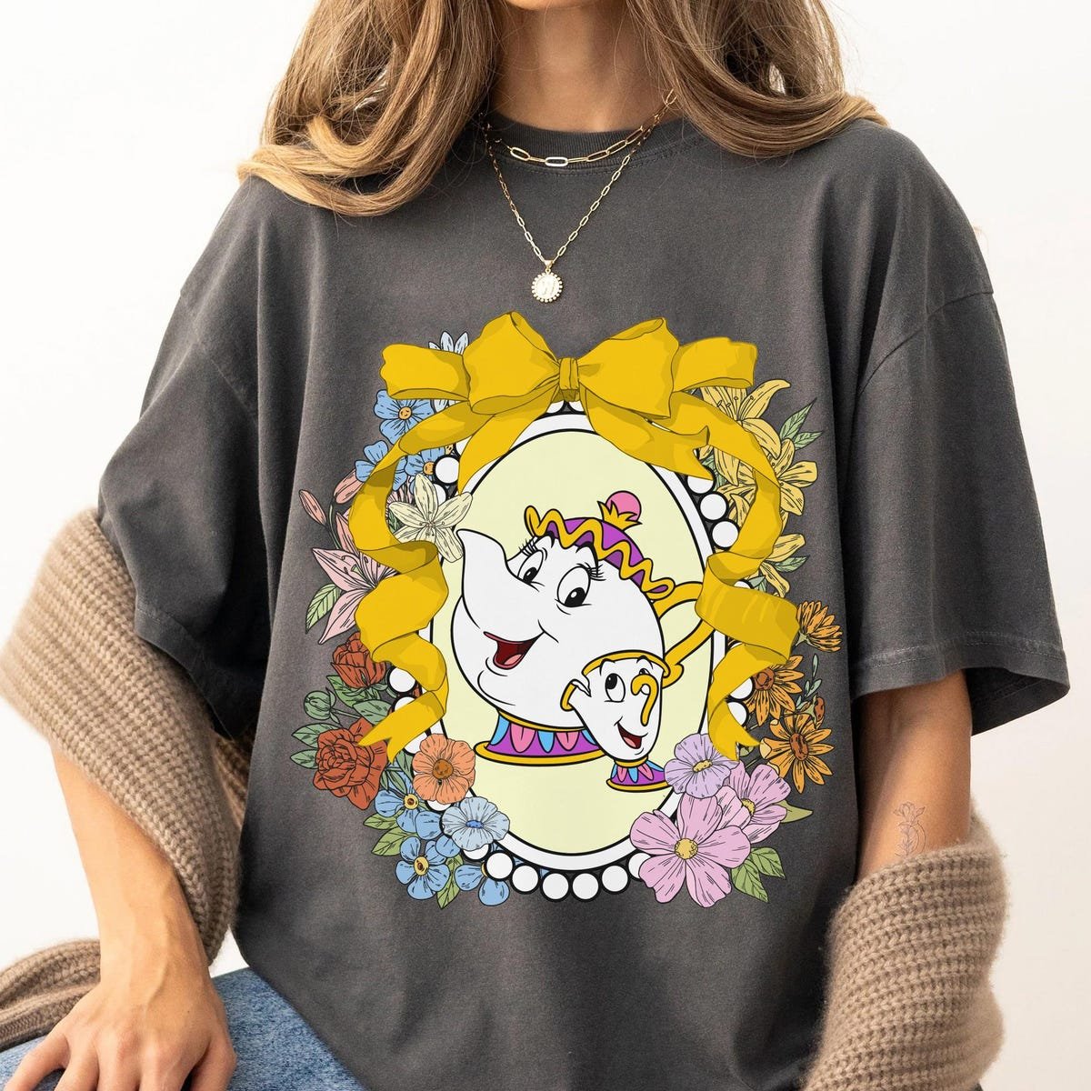 Disney Mrs Potts Chip Floral Shirt Beauty Beast Mother's Day Gift Tee