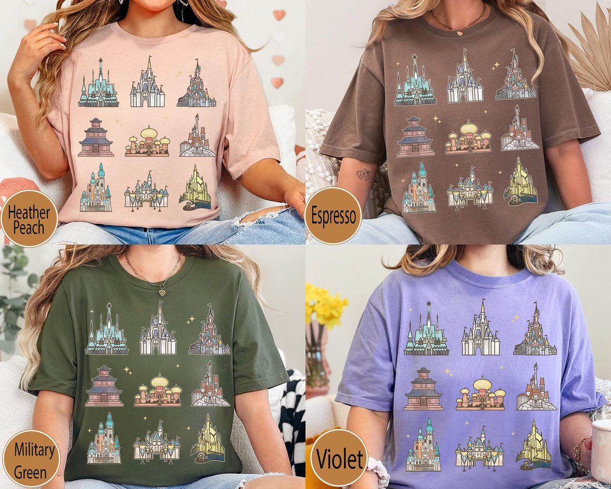 Disney Princess Castle Shirt Ariel Belle Cinderella Magic Kingdom Tee