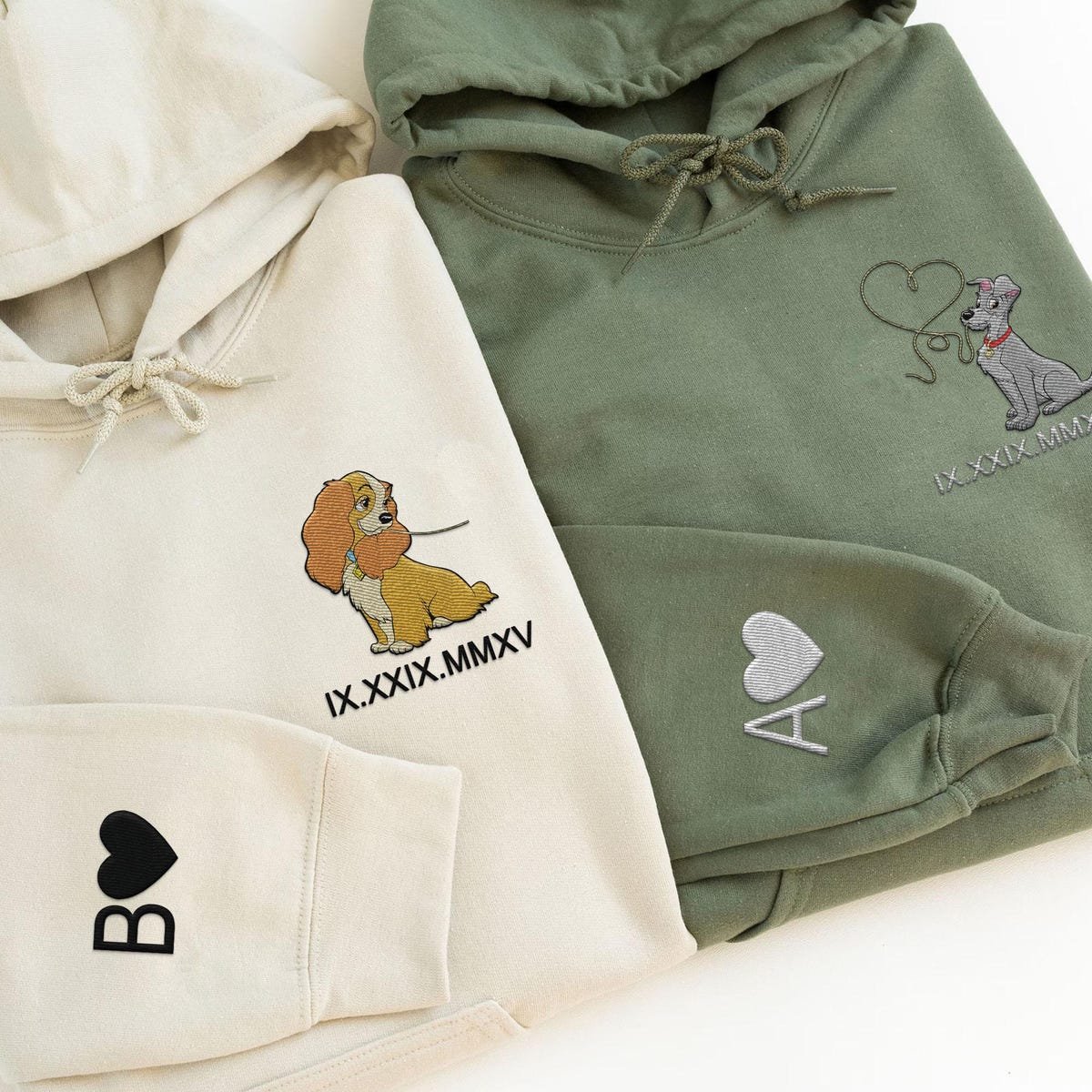 Lady and the Tramp Couple Sweatshirt Embroidery Custom Anniversary Gift