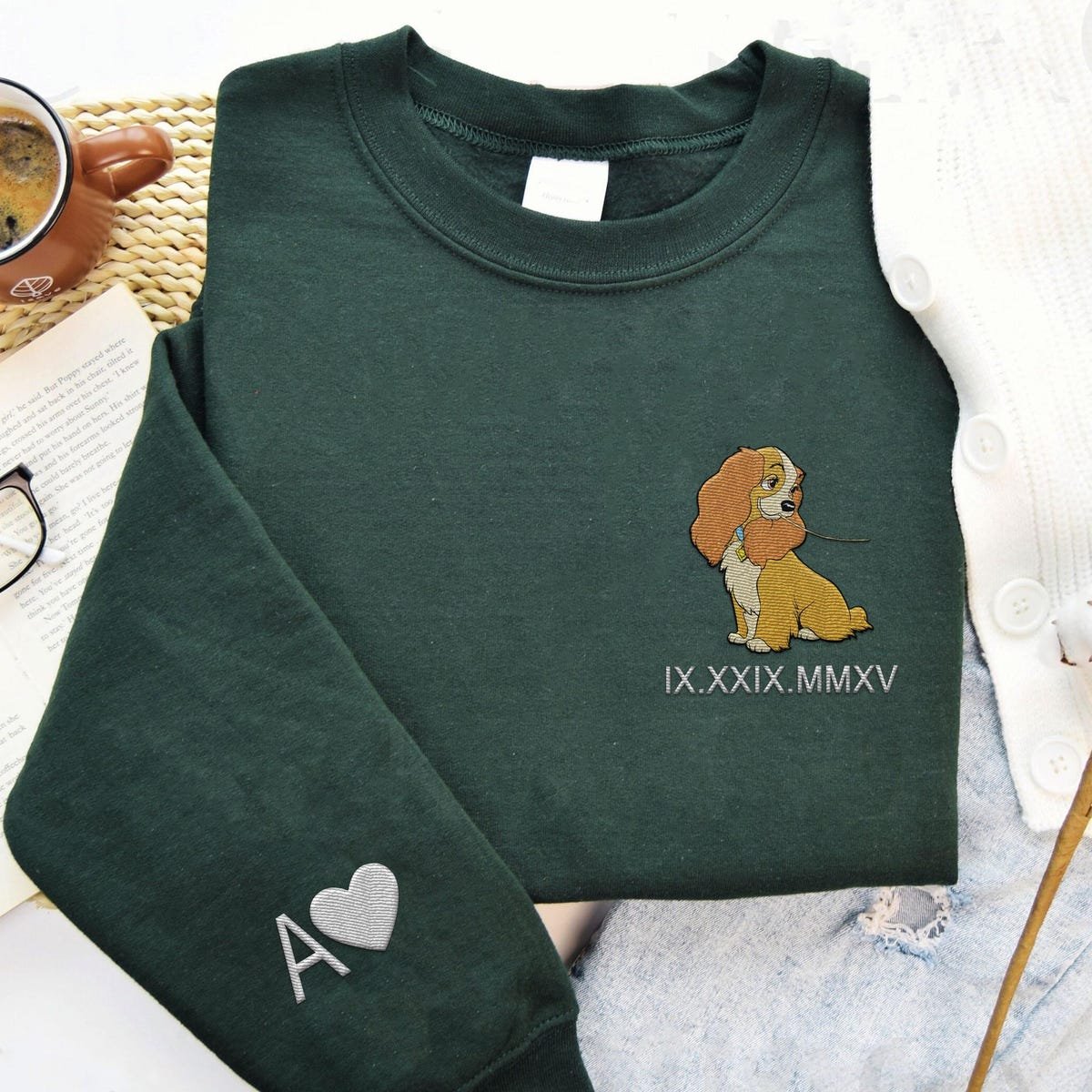 Lady and the Tramp Couple Sweatshirt Embroidery Custom Anniversary Gift