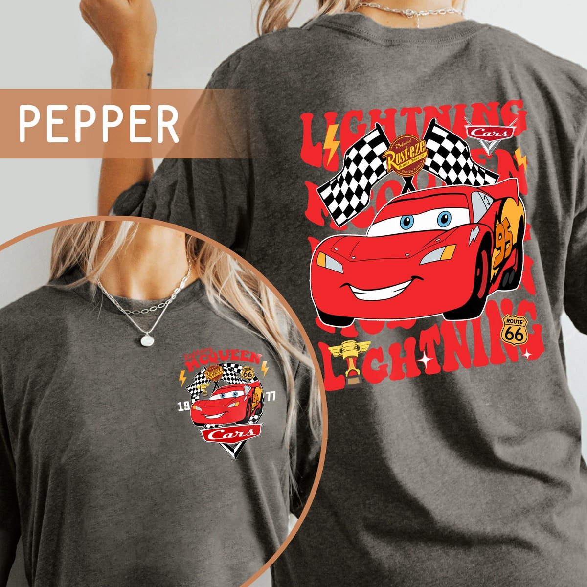 Lightning McQueen Racing Shirt Retro Disney Cars T-Shirt 1977 Checkered Flags