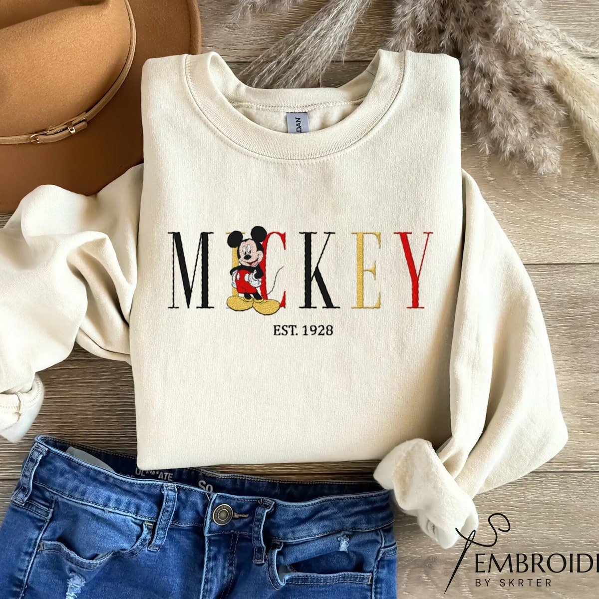 Mickey Mouse Embroidered Sweatshirt Disney Crewneck Gift