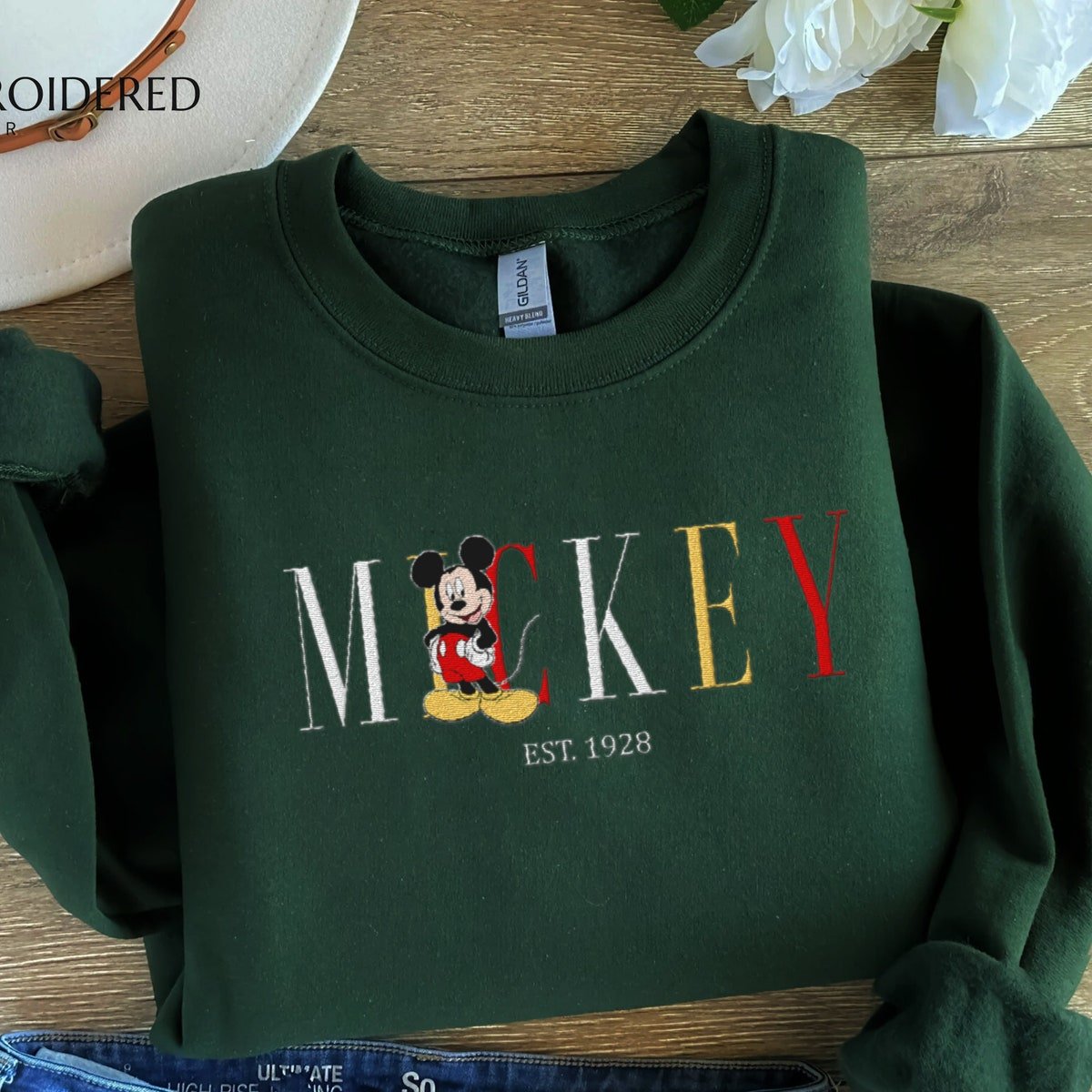 Mickey Mouse Embroidered Sweatshirt Disney Crewneck Gift