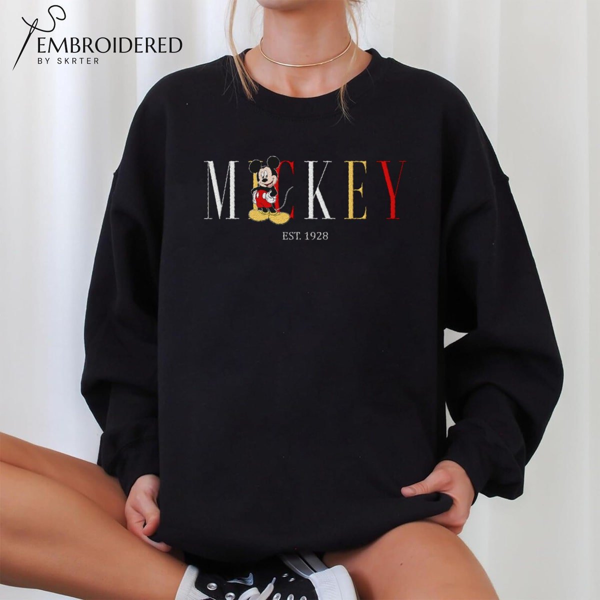 Mickey Mouse Embroidered Sweatshirt Disney Crewneck Gift