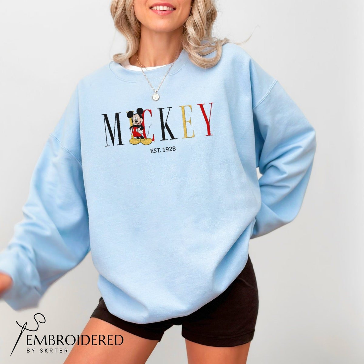 Mickey Mouse Embroidered Sweatshirt Disney Crewneck Gift