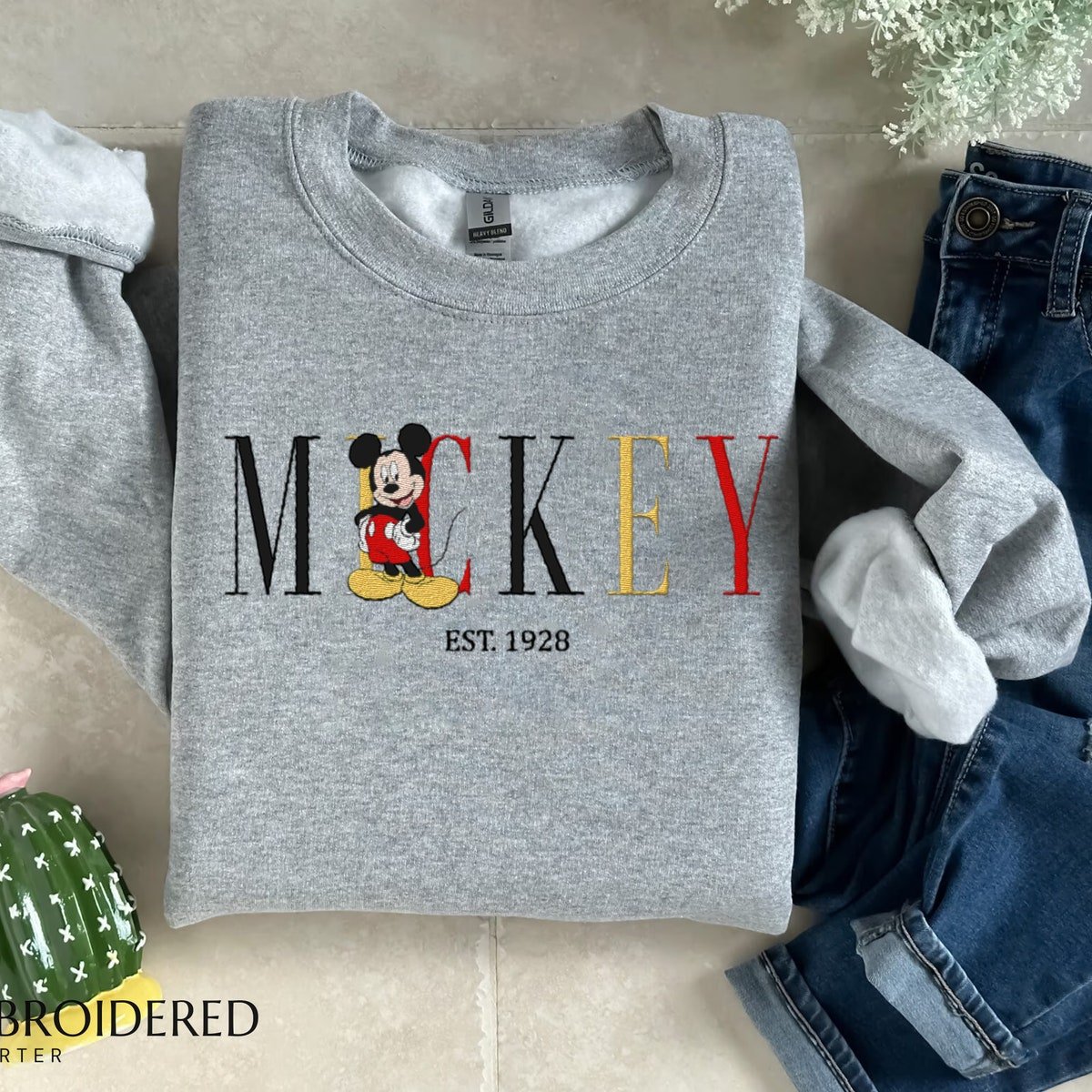 Mickey Mouse Embroidered Sweatshirt Disney Crewneck Gift