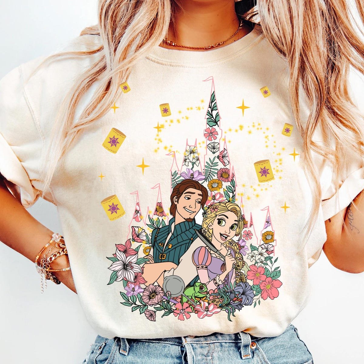 Rapunzel Flynn Castle Floral Shirt Disney Tangled Tee Disneyland Trip