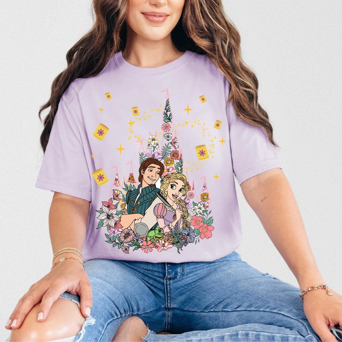 Rapunzel Flynn Castle Floral Shirt Disney Tangled Tee Disneyland Trip