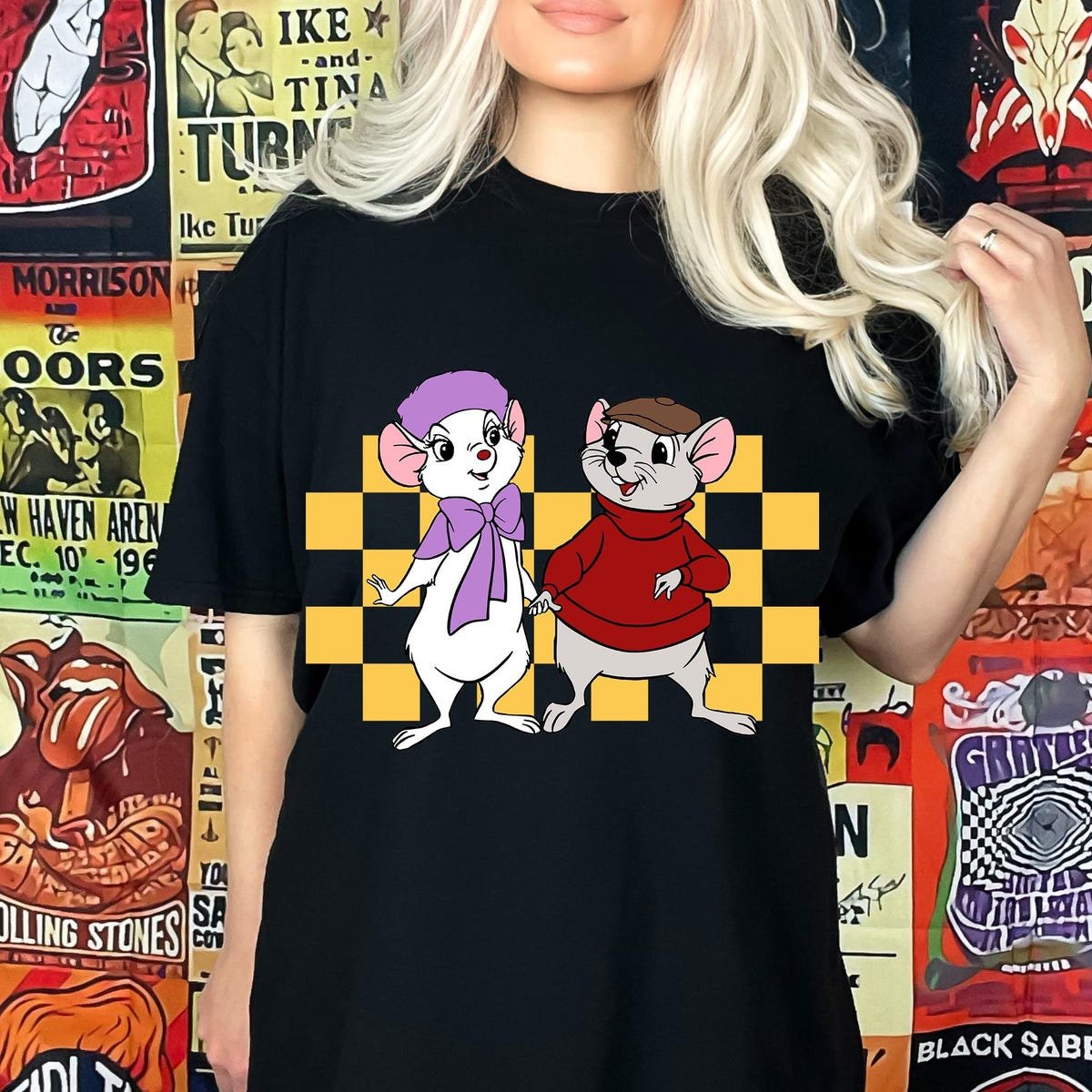 Retro Checkered Disney Rescuers Shirt for Cartoon Lovers