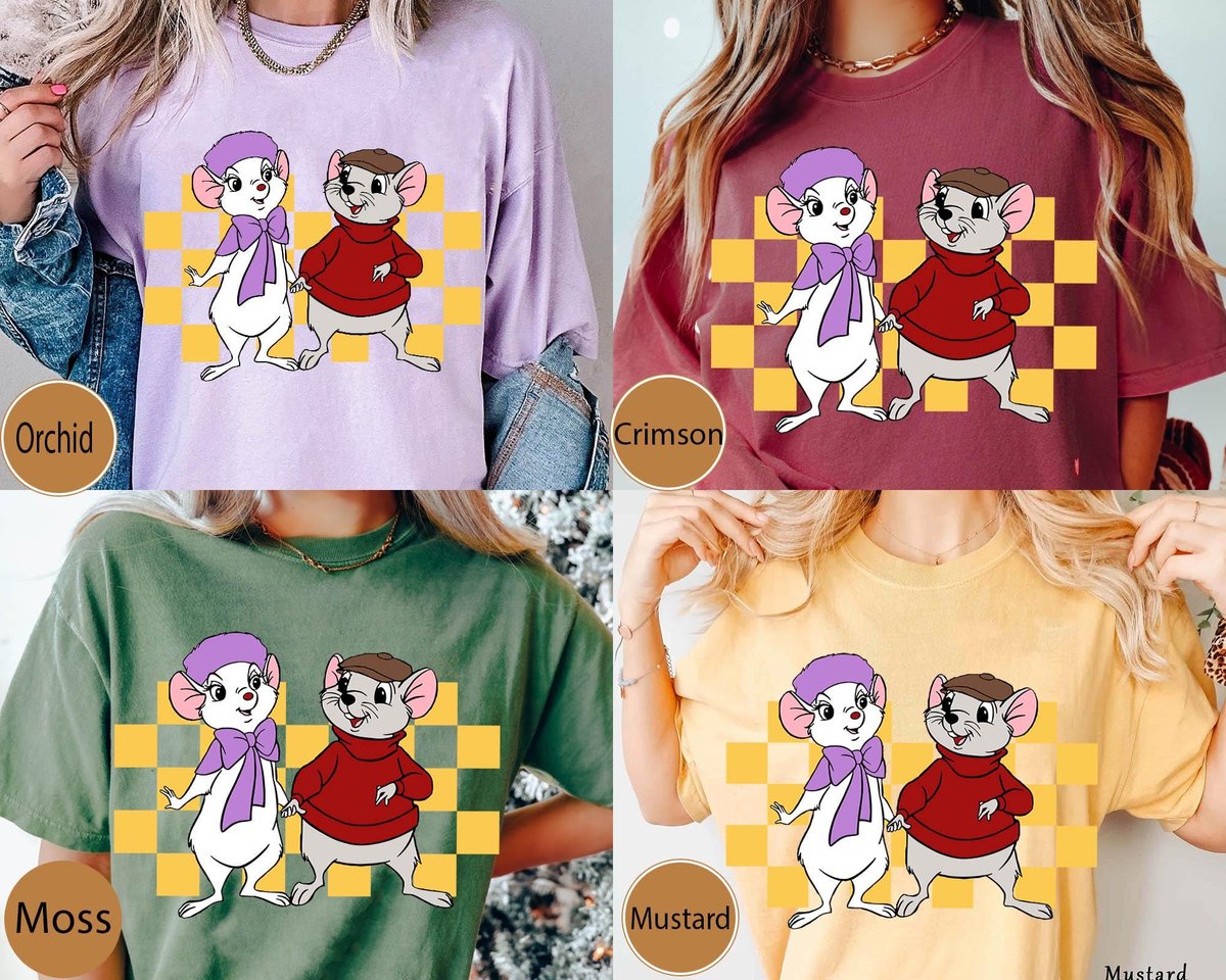 Retro Checkered Disney Rescuers Shirt for Cartoon Lovers