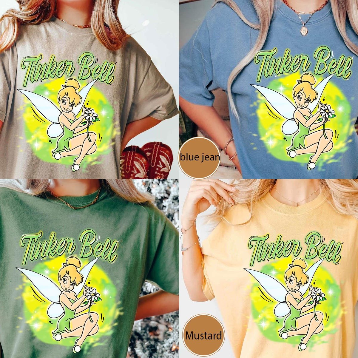 Tinker Bell Fairy Shirt Disney Peter Pan Floral Tee Disneyland Gift