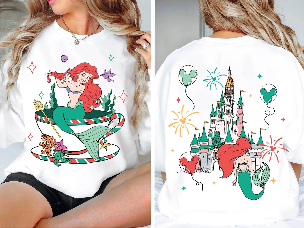 Two Sided Disney Princess Ariel Mad Tea Cup Shirt Disneyland Trip Gift