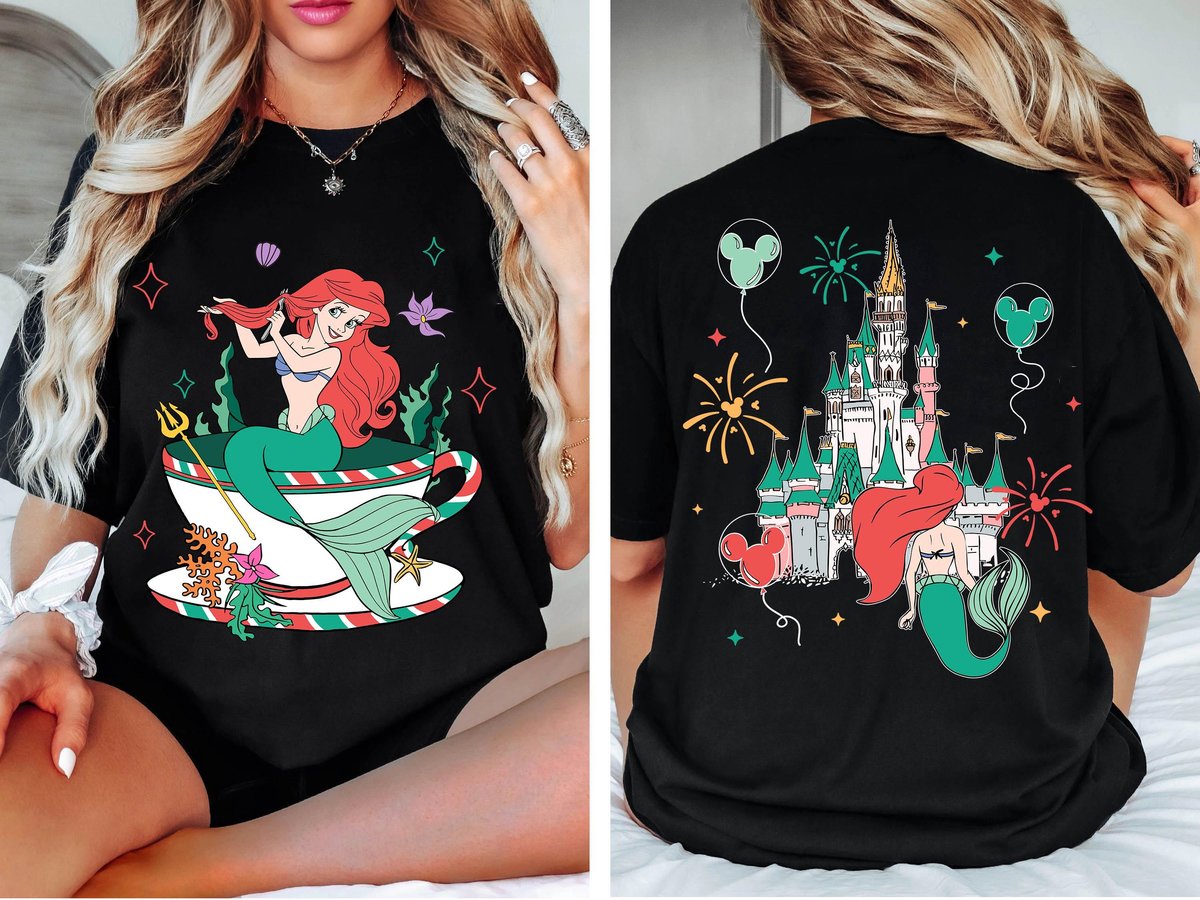 Two Sided Disney Princess Ariel Mad Tea Cup Shirt Disneyland Trip Gift